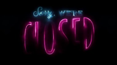 Neon Scifi Üzgünüm Kapalı İşaret Animasyonu / 4k neon yüksek teknoloji ve seksenlerin retro tasarımının animasyonlarıyız Optik işaret fişeği efektli kapalı işaret klibiyiz