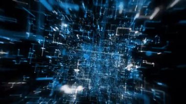 Soyut Hi Tech Dijital Veri Yakınlaştırma Veri Özeti / 4k Soyut yüksek teknoloji arka plan fx Veri çizgileri ve köşe parçacıkları etki ve radyal bulanıklık ile yakınlaştırma