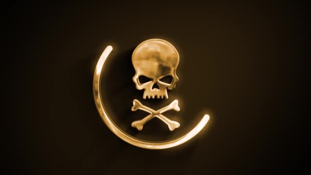 Gold Skullhead Icon Revealはじめにグリッチテクスチャとデジタルアーティファクトとノイズ効果を備えた抽象的なゴールデンスカルヘッドアイコンのFx 4Kアニメーション — ストック動画