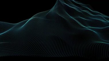 Parçacıklar ve türbülans çizgileri sorunsuzca sallanan soyut bir fraktal küresel ışık dalga alanının soyut Manyetik Işık Vuruşu Dalga Arkaplan Döngüsü / 4k animasyonu