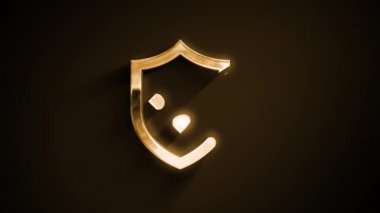 Altın Kalkan Güvenlik Simgesi Giriş Animasyonu / 4K Parlak desenli bir altın kalkan güvenlik simgesi canlandırması