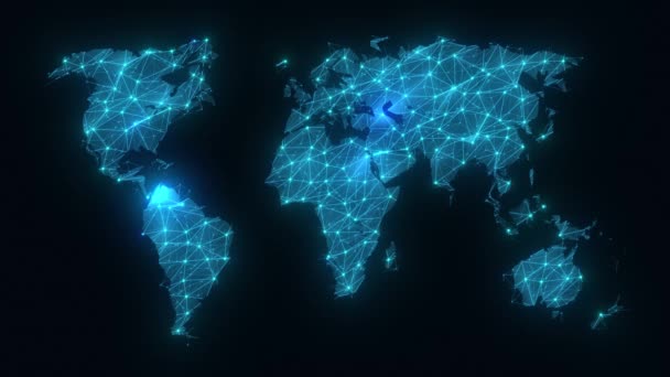 Mapa Mundo Tecnologia Global Com Padrões Plexo Animação Fundo Fundo — Vídeo de Stock