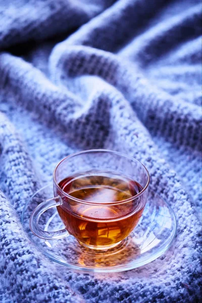 Cup Tea Woolen Blanket — Stock Photo, Image