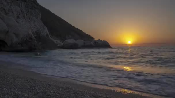 Kefalonia adada Myrtos Beach günbatımı Timelapse — Stok video