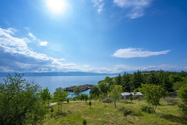 Lake Ohrid landscapes and Boat washed on beach