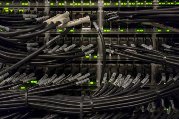 Commutateur réseau et câbles Ethernet patchés dans le réseau local et IPTV — Photo