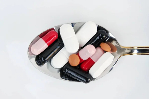 Medication Food Healthy Nutrition Medical Pills Spoon — Stock Photo, Image