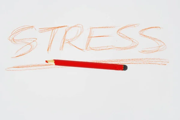 Czerwona Kredka Uwaga Stres Wyrażając Zespół Stresu Dopiskiem — Zdjęcie stockowe