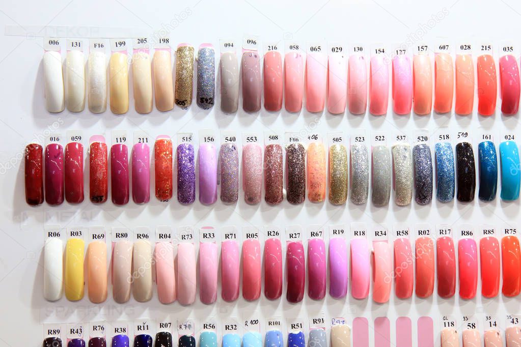 Various nail gel colors. Cosmetic products. Various colors of a nail gel lac.