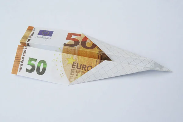 Samoloty Papieru Waluty Euro Papierowy Samolot Banknotów Euro — Zdjęcie stockowe
