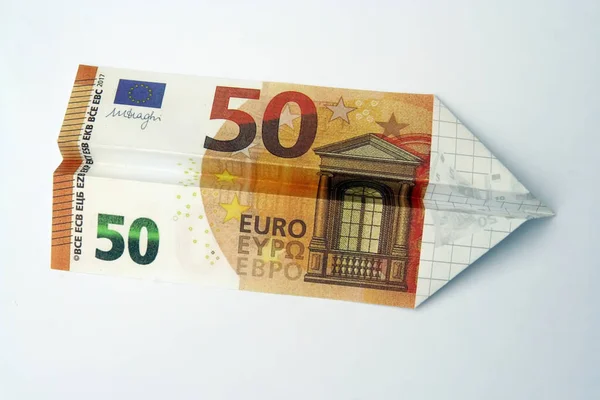 Avions Papier Monnaie Euro Avion Papier Fait Billets Banque Euros — Photo