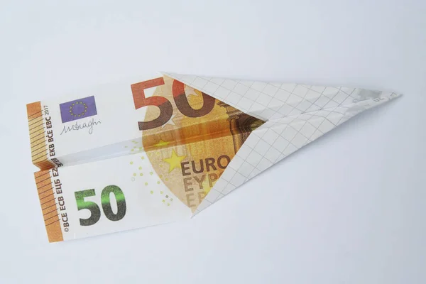 Aviões Papel Feitos Moeda Euro Plano Papel Feito Notas Euro — Fotografia de Stock