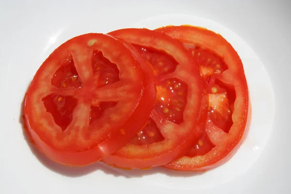 Tomatenscheiben Tomatenringe Tomatenscheiben Frische Tomaten Ringe Geschnitten — Stockfoto