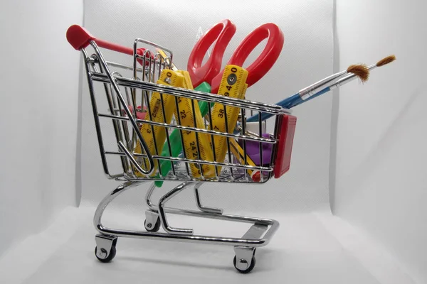 Market Trolley Supermarket Trolley Shopping Trolley Metal Trolley Model — Stock Photo, Image