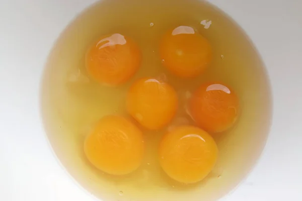 Eigelb Einer Schüssel Vorhanden Sechs Eigelb Eier Für Das Kuchenbacken — Stockfoto