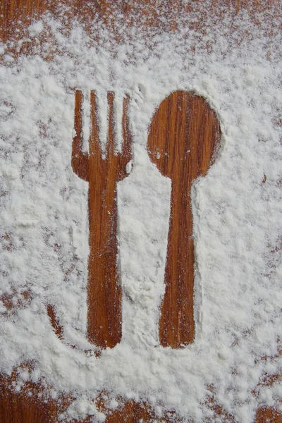 Fork Spoon Shadow Fork Spoon Made Sugar Powder — Stock Photo, Image