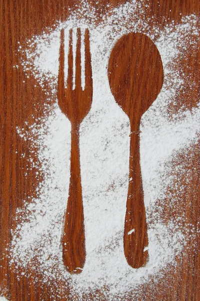 Fork Spoon Shadow Fork Spoon Made Sugar Powder — Stock Photo, Image
