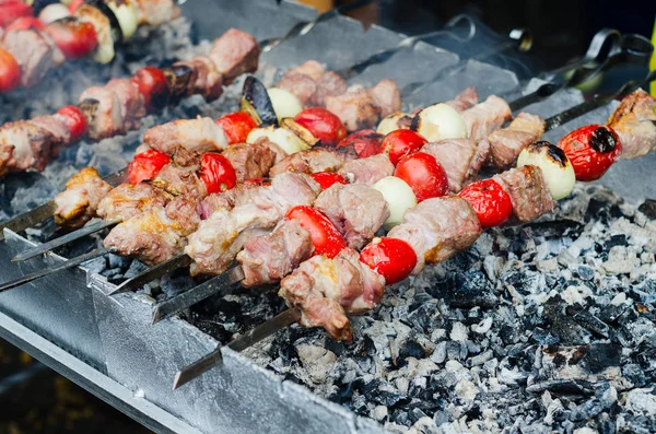 Shish Kebab Vegetables Skewer Fried Open Fire — Stock Photo, Image