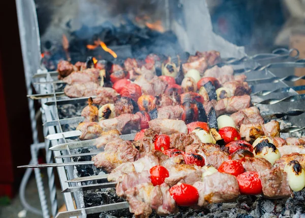 Shish Kebab Vegetables Skewer Fried Open Fire — Stock Photo, Image