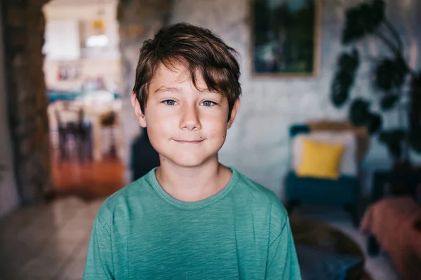 Eight Years Old Boy His Home — Stock Photo, Image