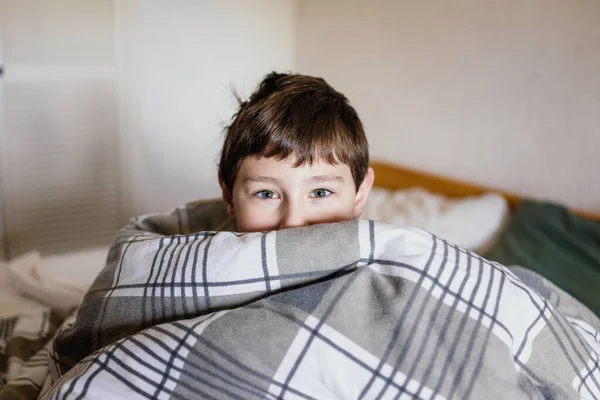 Portrait Boy Bed — Stock Photo, Image