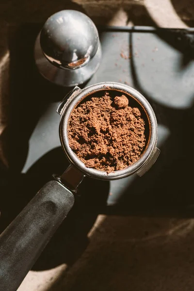 Gemalen Koffie Getemperd Portafilter Koffie Leveler — Stockfoto