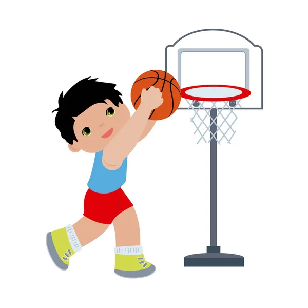 Jongen Spelen Basketbal Vector — Stockvector
