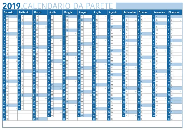 Italské Obchodní Obchodní Nástěnný Kalendář 2019 Prostorem Pro Text Čísla — Stockový vektor