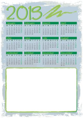 Grunge tarzı takvim 2019, bir büyük fotoğraf çerçevesi ile İngilizce dil