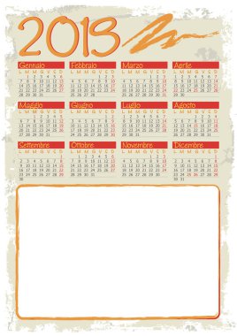 Grunge tarzı takvim 2019, İtalyan dili ve bir büyük fotoğraf çerçevesi ile tatil