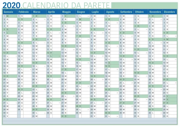 Business wall calendar 2020 italian — Stock Vector