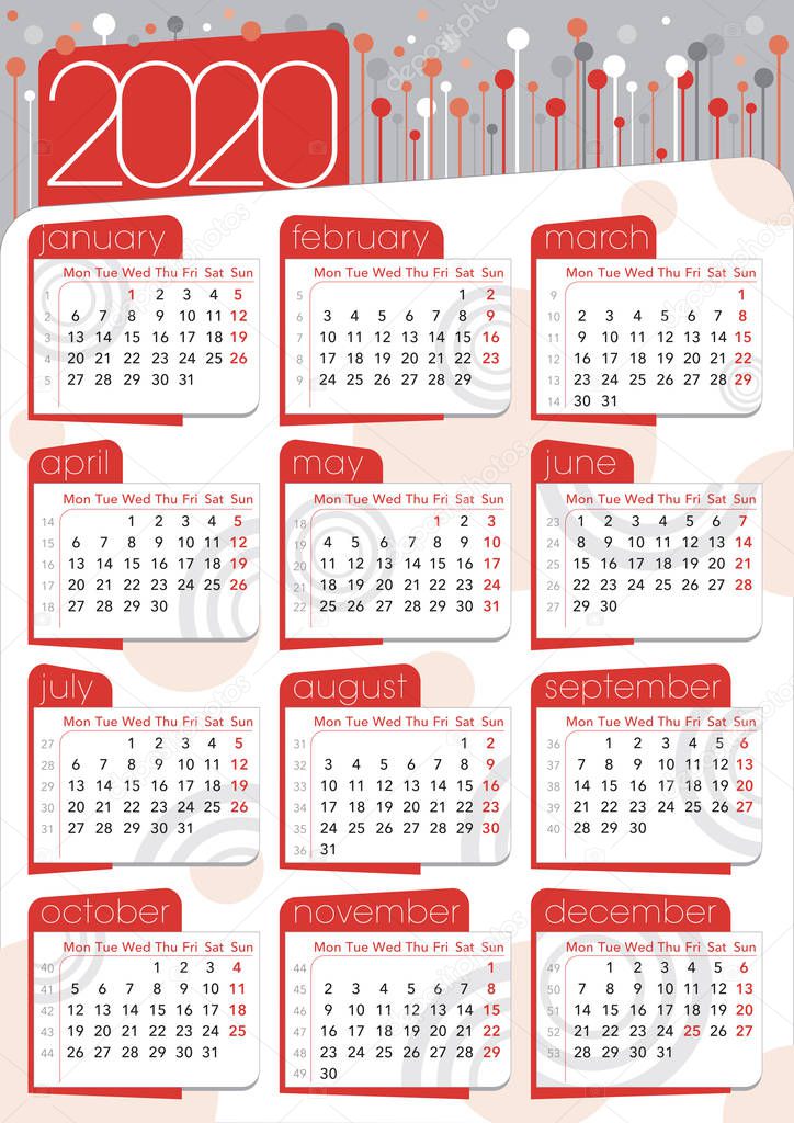 red circles and grey background abstract calendar 2020