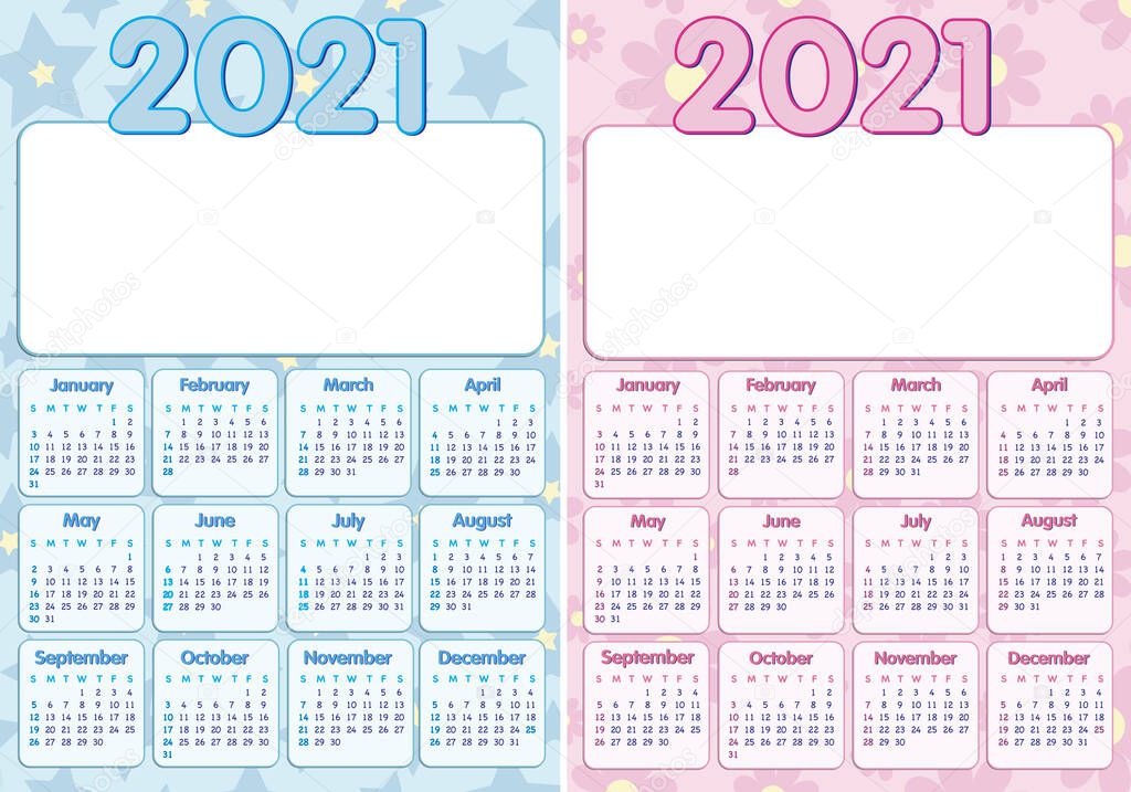 double baby calendar 2021, english language with blank photo frame