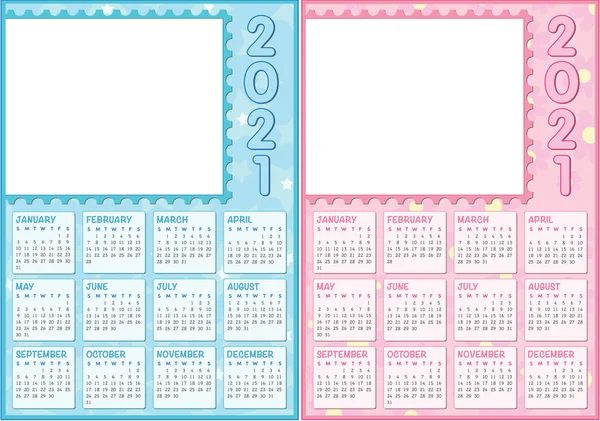 Dubbele Baby Kalender 2021 Engelse Taal Met Wit Fotolijstje — Stockvector