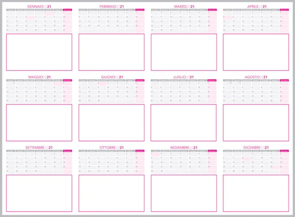 Mese Singolo Con Cornice Calendario 2021 Versione Italiana — Vettoriale Stock