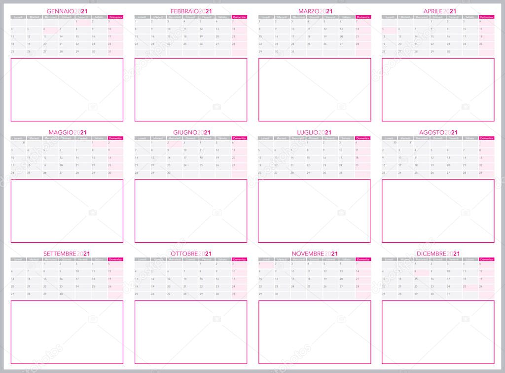 single month with photo frame, calendar 2021, italian version