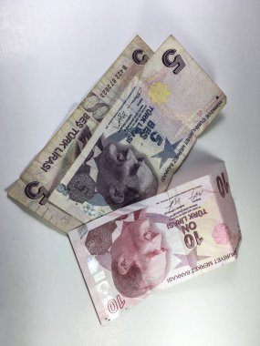 Türk Lirası banknotların beyaz arka plan üzerinde
