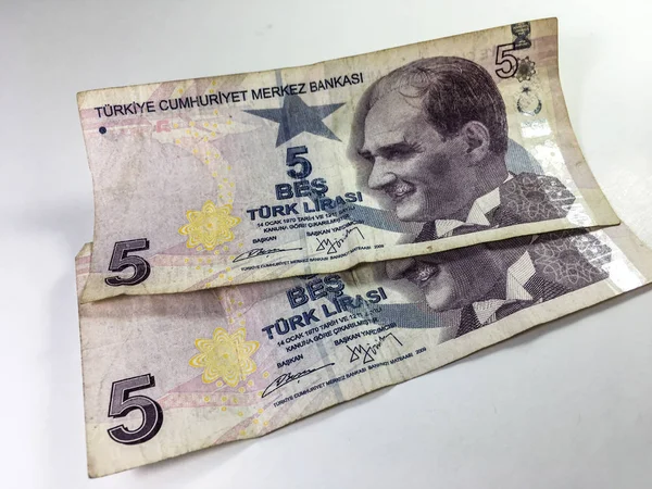 Turecké Liry Bankovky Bílém Pozadí — Stock fotografie
