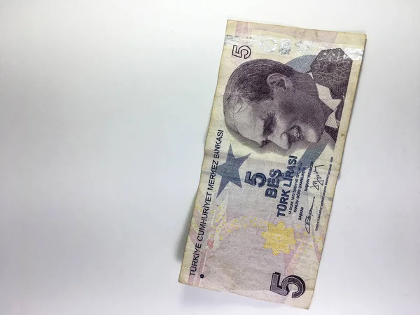 Primer Plano Del Billete Lira Turca Sobre Fondo Blanco — Foto de Stock