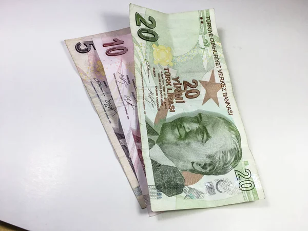 Nahaufnahme Der Türkischen Lira Banknoten Auf Weißem Hintergrund — Stockfoto