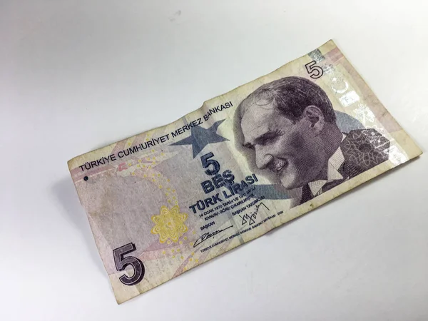 Zblízka Turecké Liry Bankovky Bílém Pozadí — Stock fotografie