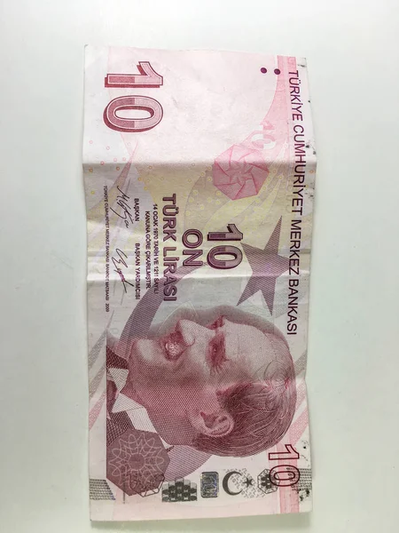 Zblízka Turecké Liry Bankovky Bílém Pozadí — Stock fotografie