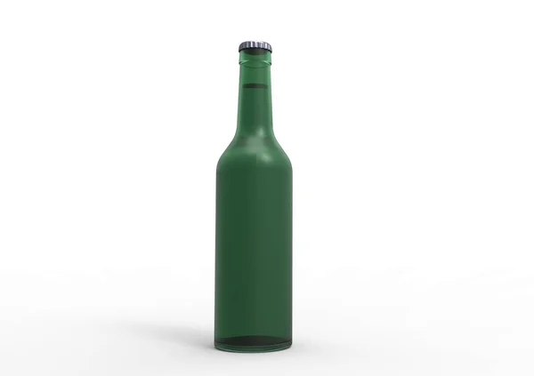 Bouteille Bière Verte Isolée Sur Fond Blanc — Photo