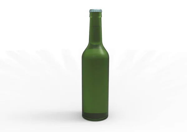 Groene Bierfles Geïsoleerd Witte Achtergrond — Stockfoto