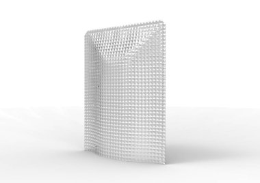 boş folyo yiyecek veya içecek çanta ambalaj Vana ve üzerinde beyaz izole mühür