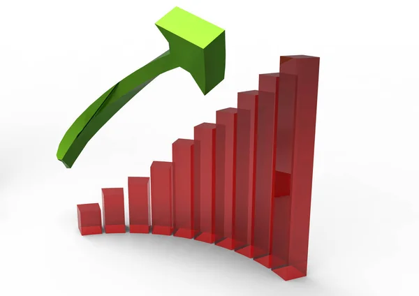 Ein Steigender Pfeil Über Einem Balkendiagramm Über Der Stadt — Stockfoto