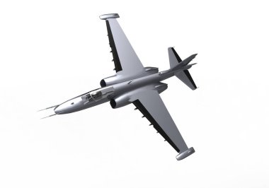 3D uçan avcı uçağı beyaz bir arka plan üzerinde izole