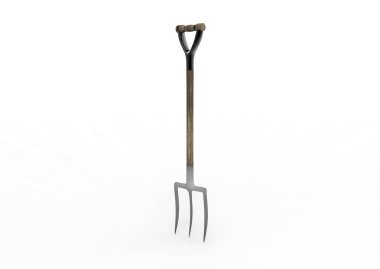 Bahçecilik aletleri, çatal ve beyaz arka plan üzerinde izole komisyon