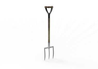 Bahçecilik aletleri, çatal ve beyaz arka plan üzerinde izole komisyon