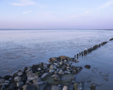 waddenzee veya gün batımı nda wadd deniz ameland iskelegörülen f